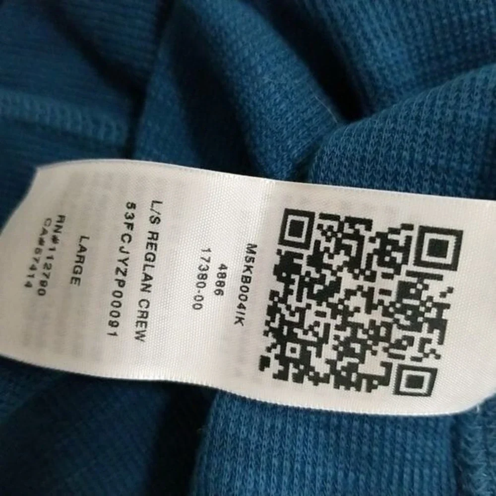 TRUE RELIGION Logo Waffle Knit Raglan Crew‎ Shirt Long Sleeve Mens L Aqua Blue